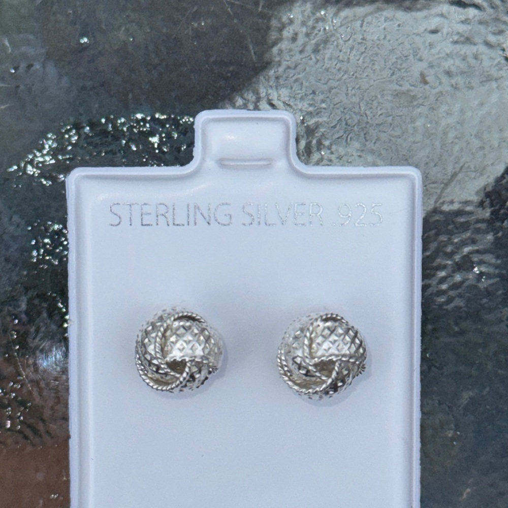 Solid Sterling Silver 925 Engraved Knot Earrings - image 1